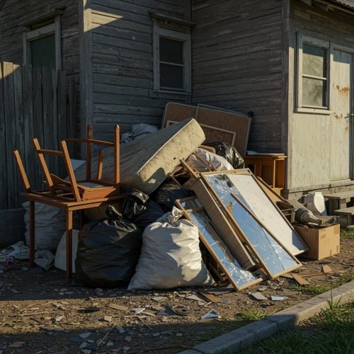 A,Small,Heap,Of,Garbage,Outside,A,Home,Including,Broken